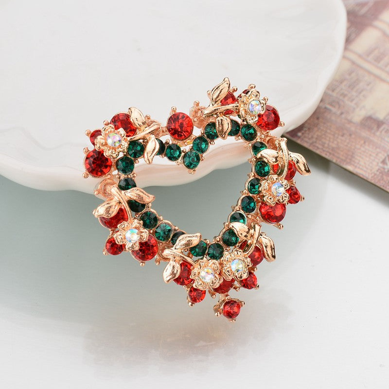 Enamel Holiday Icon Rhinestone Brooch - Love - 1