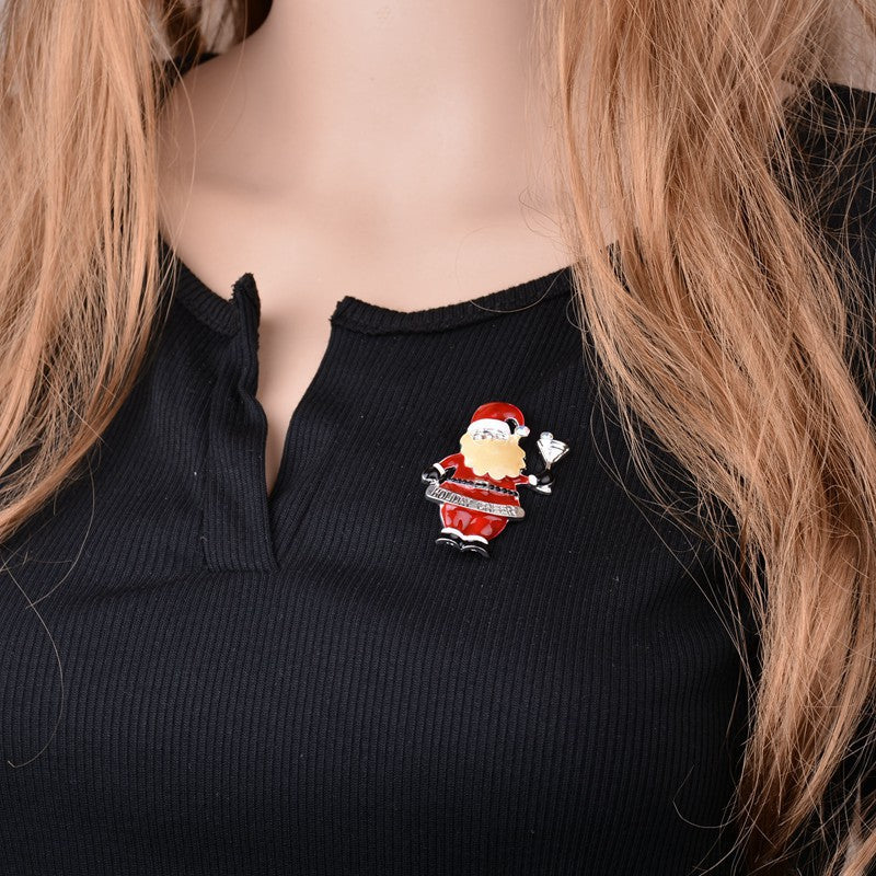Enamel Holiday Icon Rhinestone Brooch - Santa - 2