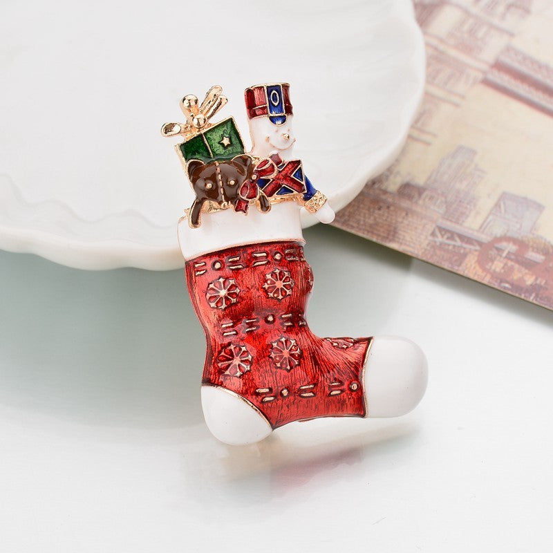 Enamel Holiday Icon Rhinestone Brooch - Socks