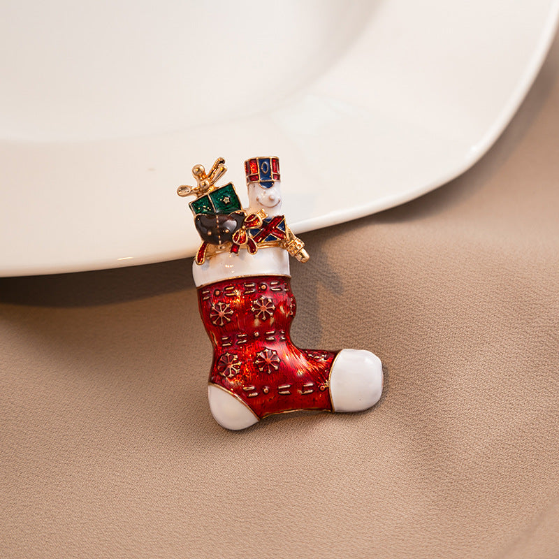 Enamel Holiday Icon Rhinestone Brooch - Socks - 1