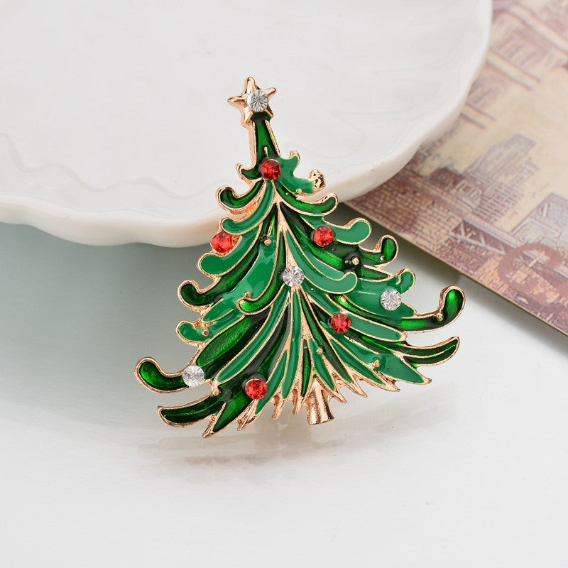 Enamel Holiday Icon Rhinestone Brooch - Tree-1