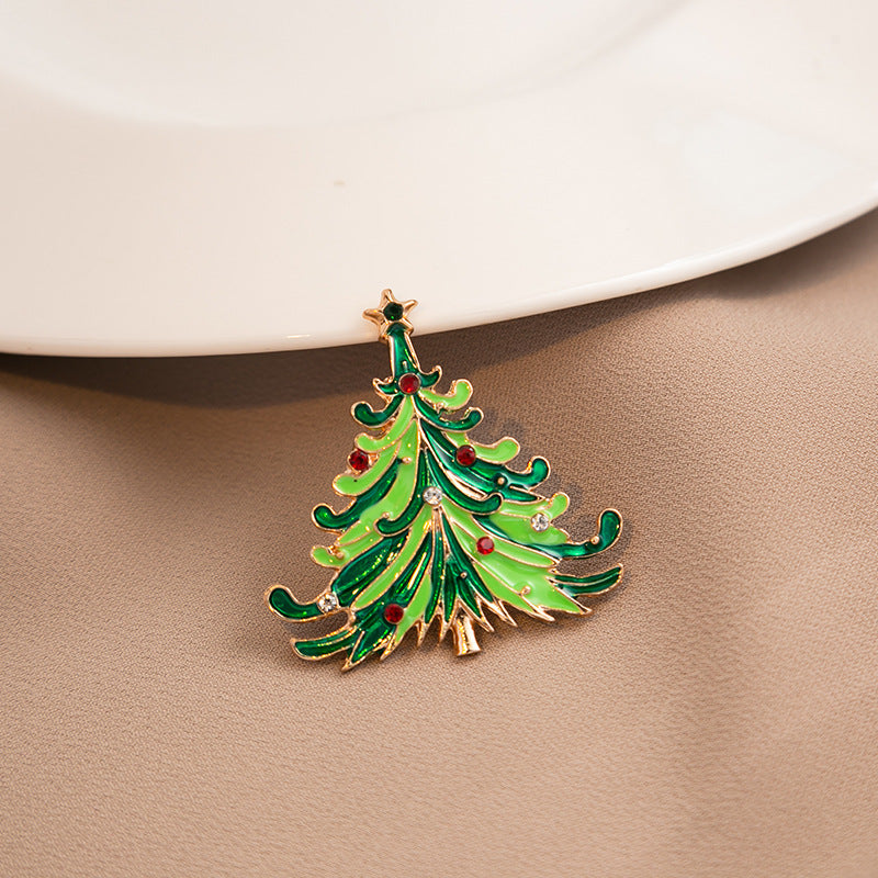 Enamel Holiday Icon Rhinestone Brooch - Tree-1 - 1