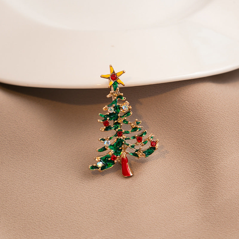 Enamel Holiday Icon Rhinestone Brooch - Tree-2 - 1