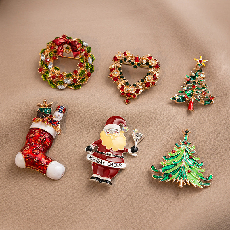 Enamel Holiday Icon Rhinestone Brooch