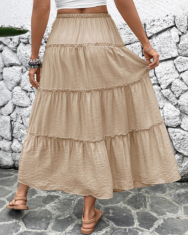 Tiered Ruffle High Waist Maxi Skirt - Khaki - 3