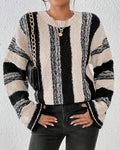 Vertical Stripe Oversized Crewneck Sweater - Apricot