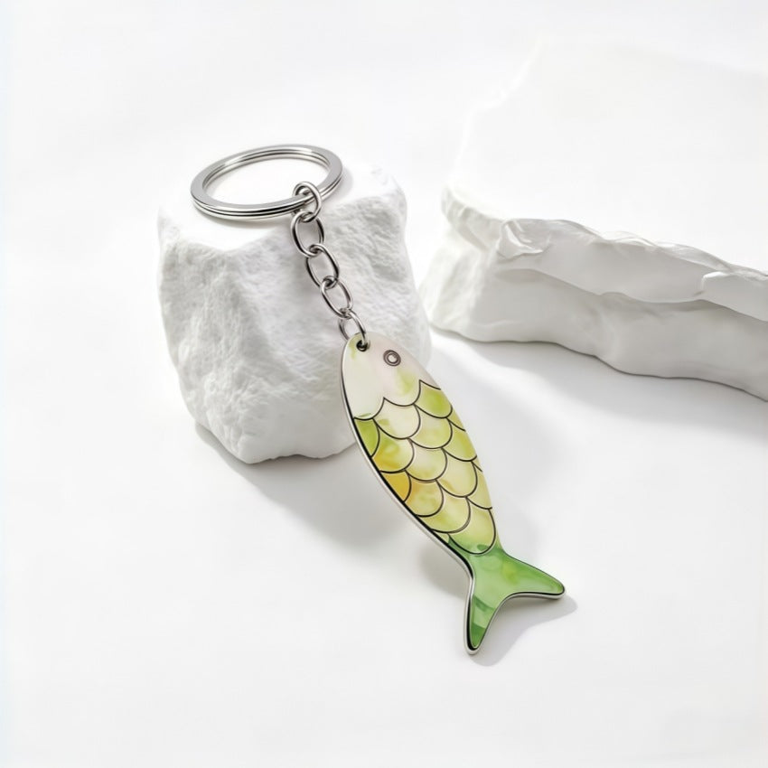 Wooden Fish Keychain Bag Charm With Scale Design - Green