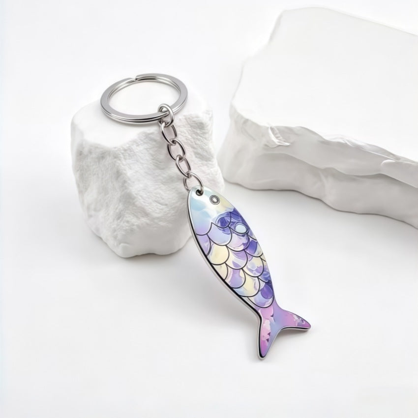 Wooden Fish Keychain Bag Charm With Scale Design - Purple - 1