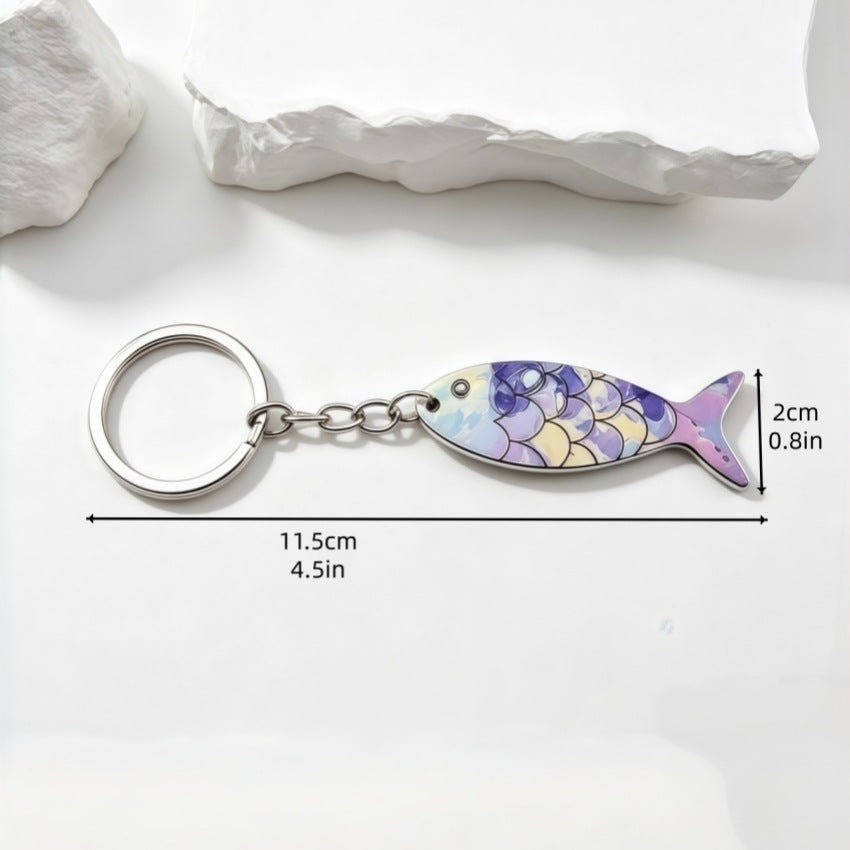 Wooden Fish Keychain Bag Charm With Scale Design - Purple - 2