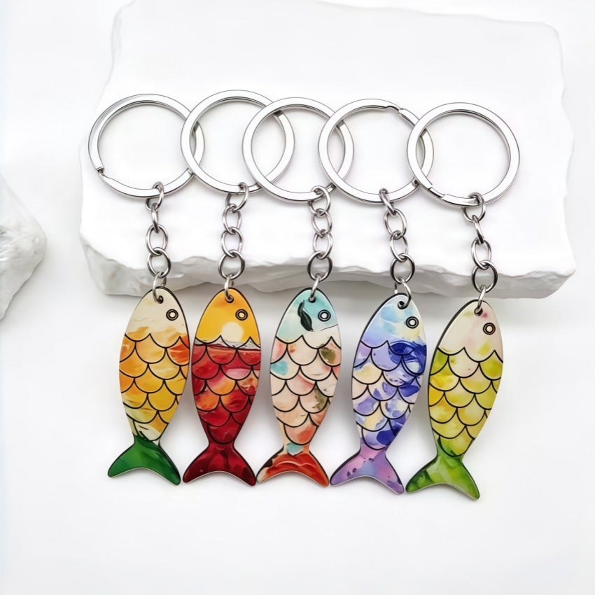 Wooden Fish Keychain Bag Charm With Scale Design - Purple - 3