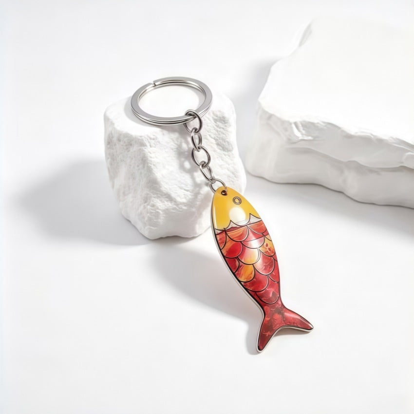 Wooden Fish Keychain Bag Charm With Scale Design - Red