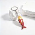 Wooden Fish Keychain Bag Charm With Scale Design - Red