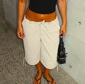 Low Rise Baggy Cargo Bermuda Shorts - White
