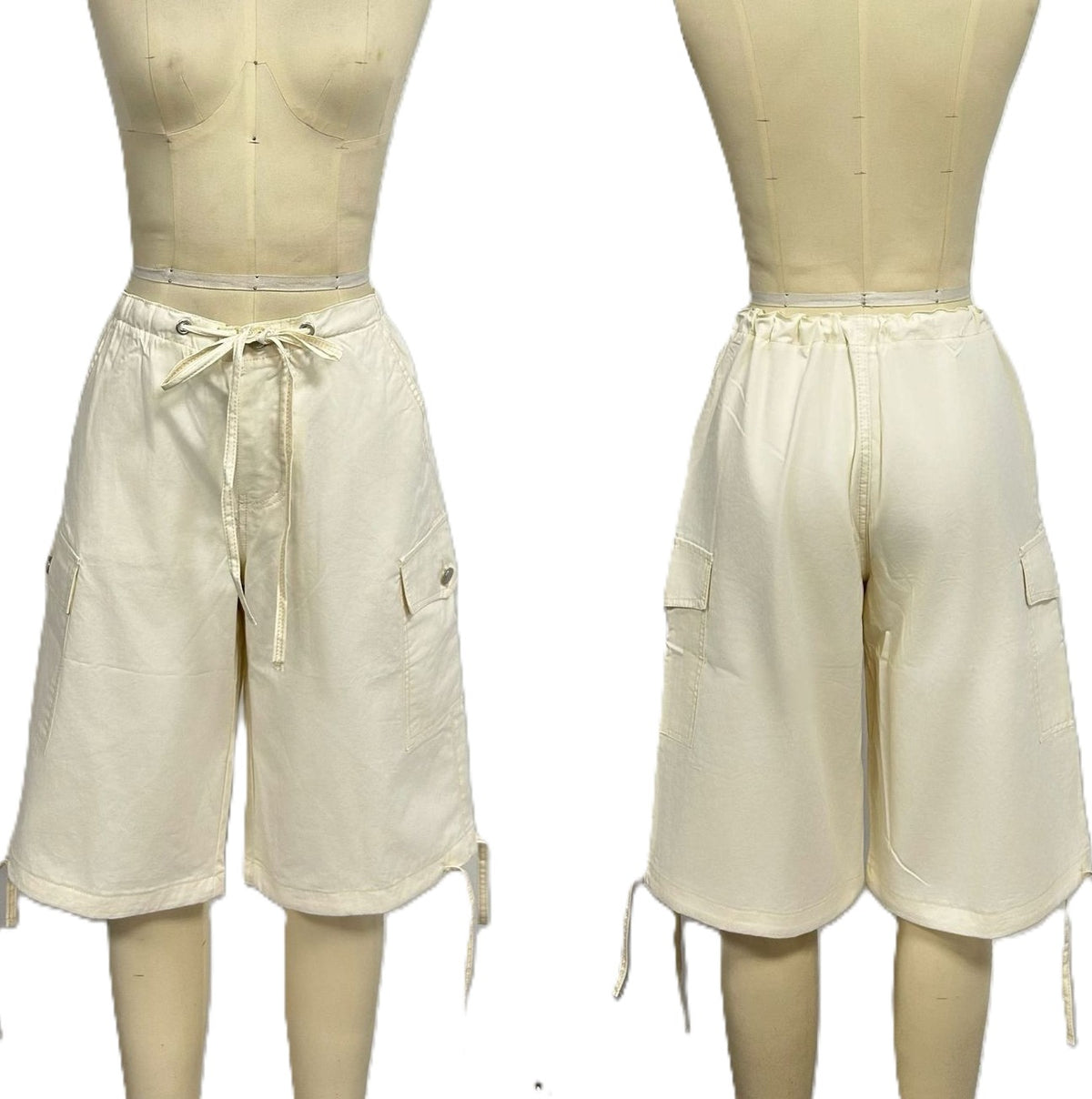 Low Rise Baggy Cargo Bermuda Shorts - White - 1