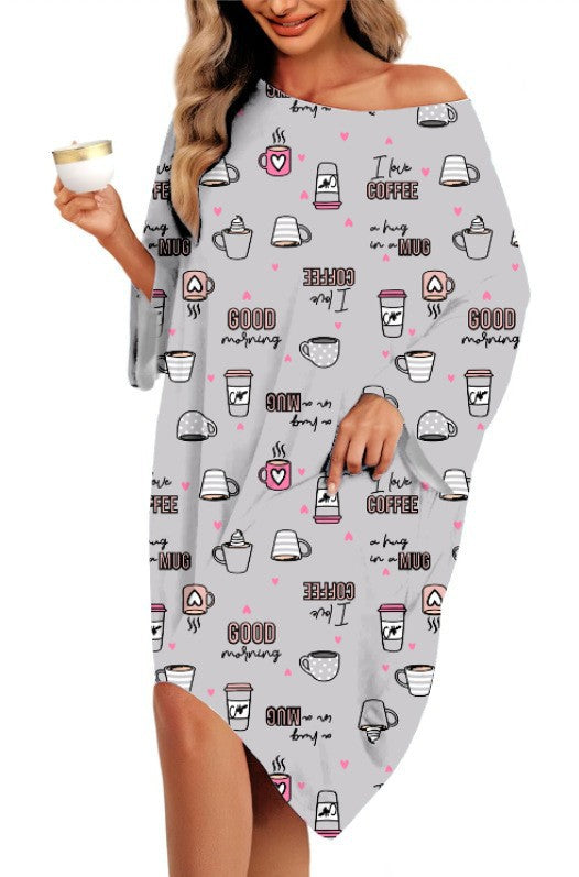 Oversized Printed Sleep Shirt Nightgown - Cup