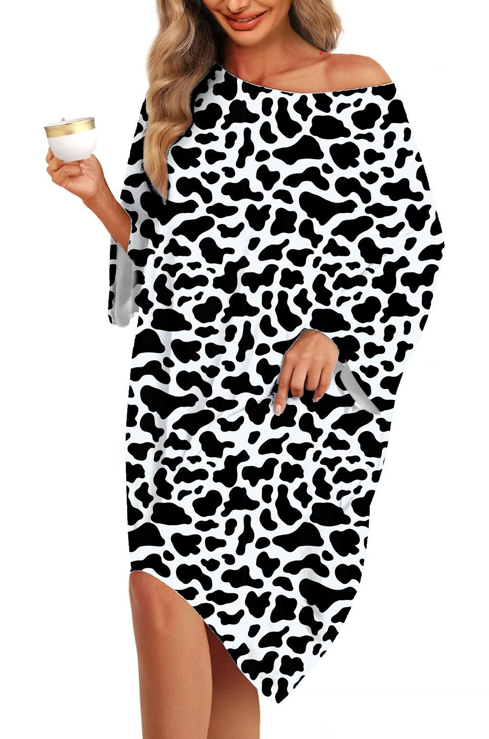 Oversized Printed Sleep Shirt Nightgown - Leopard