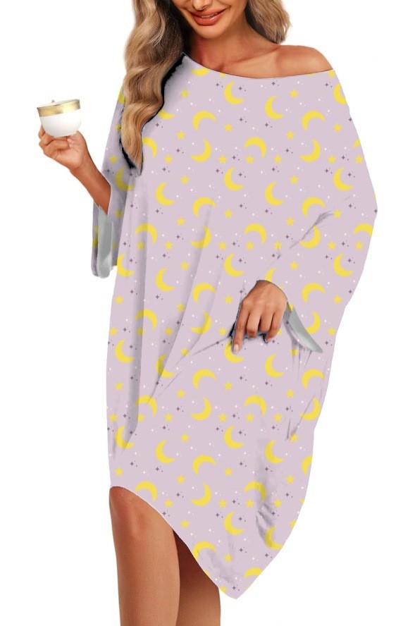 Oversized Printed Sleep Shirt Nightgown - YellowMoon