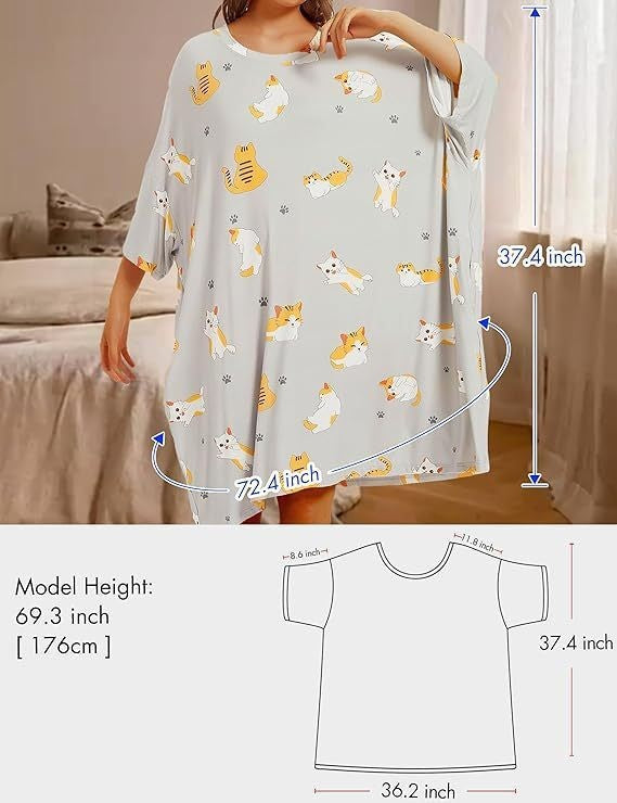 Oversized Printed Sleep Shirt Nightgown