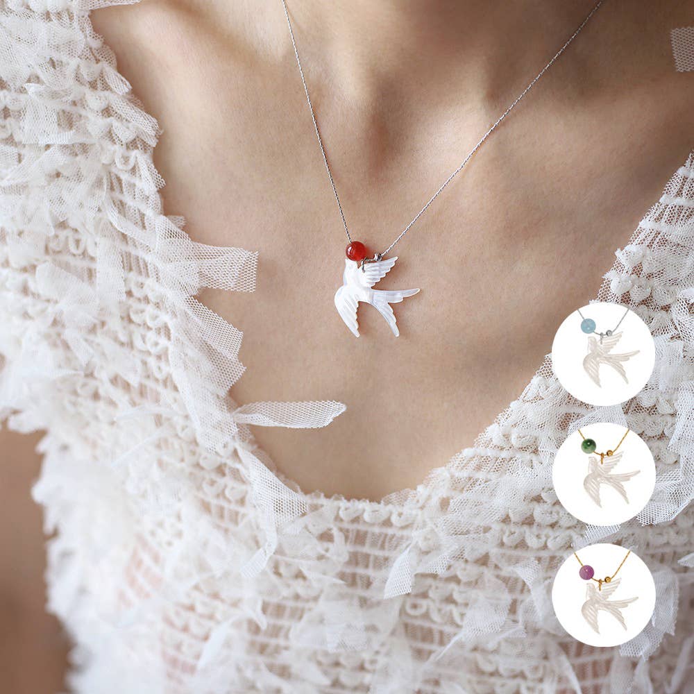 Shell Swallow Bird Pendant Necklace