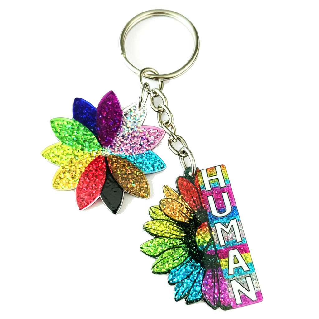 Glitter Acrylic Bow Bag Charm Keychain - HUMAN