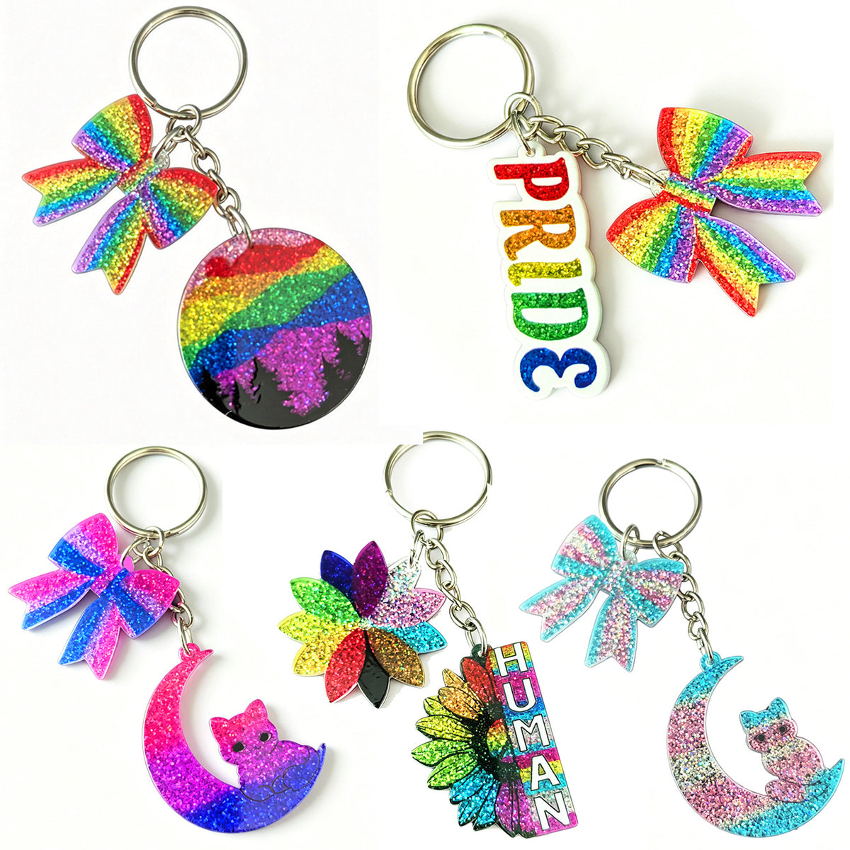 Glitter Acrylic Bow Bag Charm Keychain - PRIDE