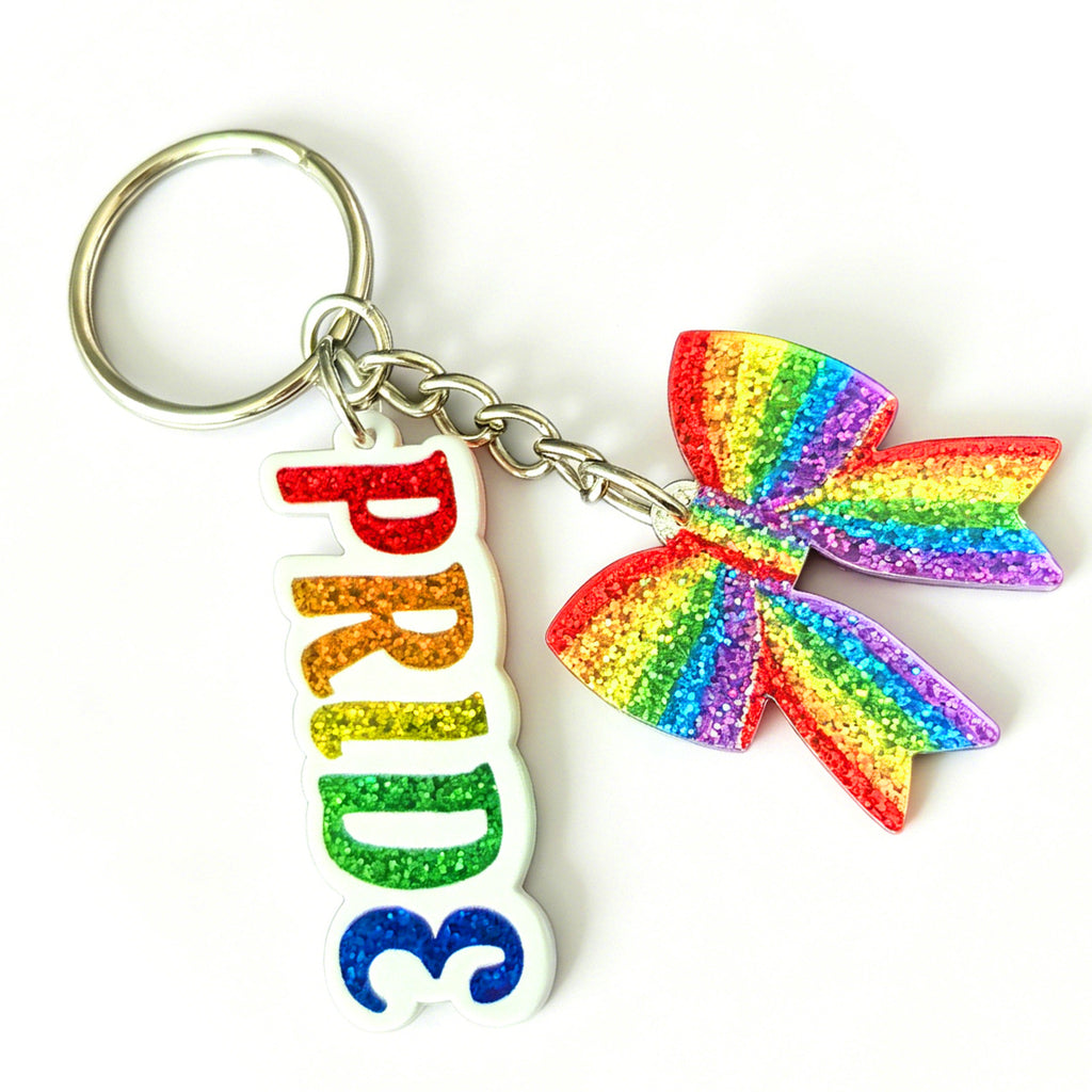 Glitter Acrylic Bow Bag Charm Keychain - PRIDE - 1