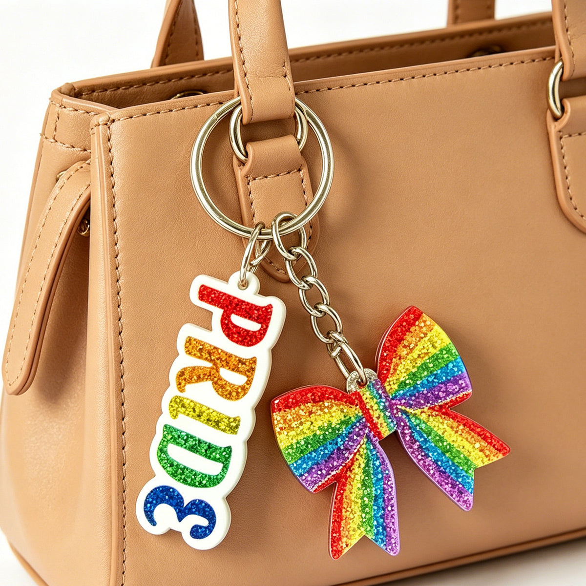 Glitter Acrylic Bow Bag Charm Keychain - PRIDE - 3