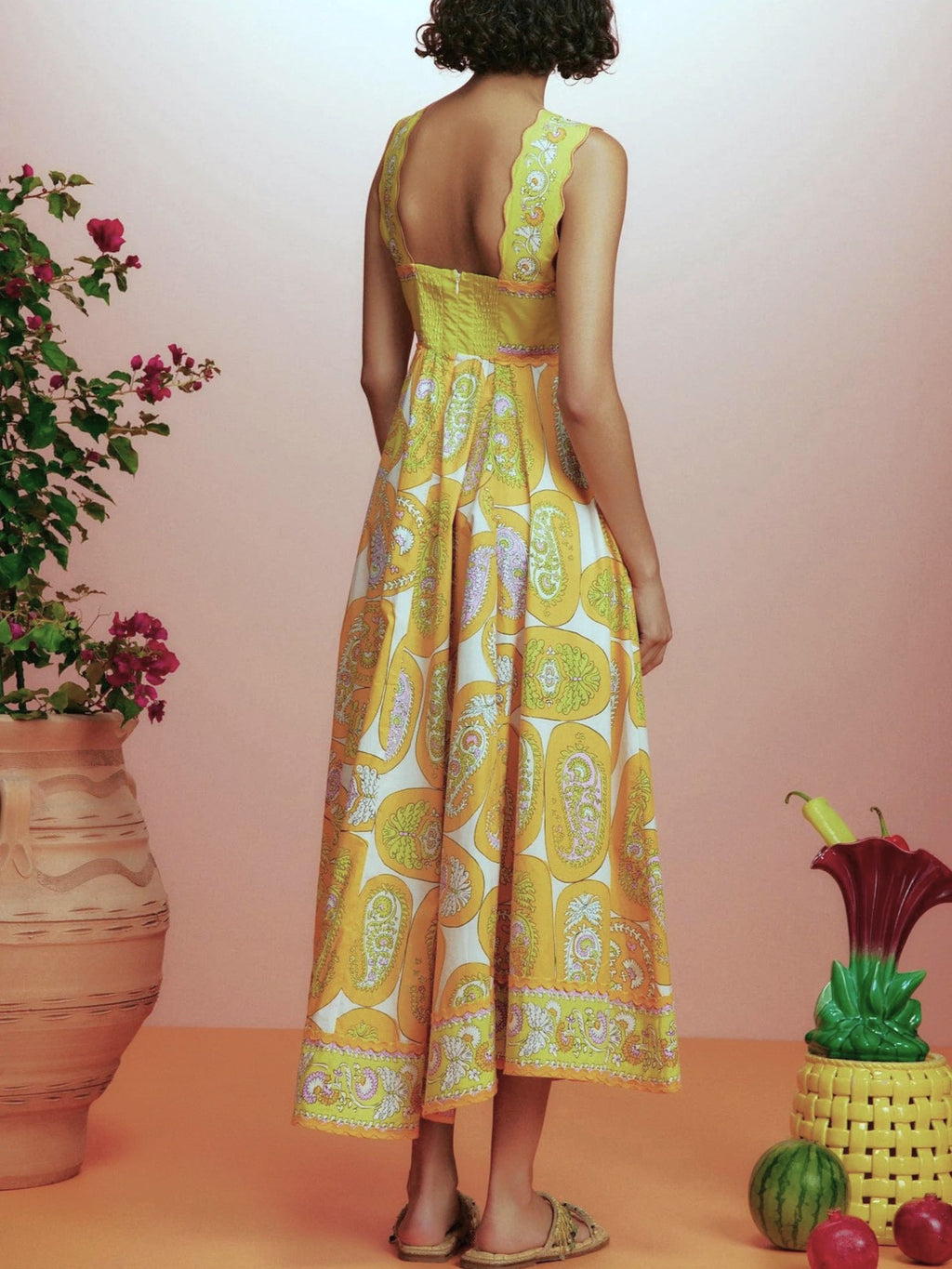 Empire Waist Paisley Print Midi Dress - Ginger - 3