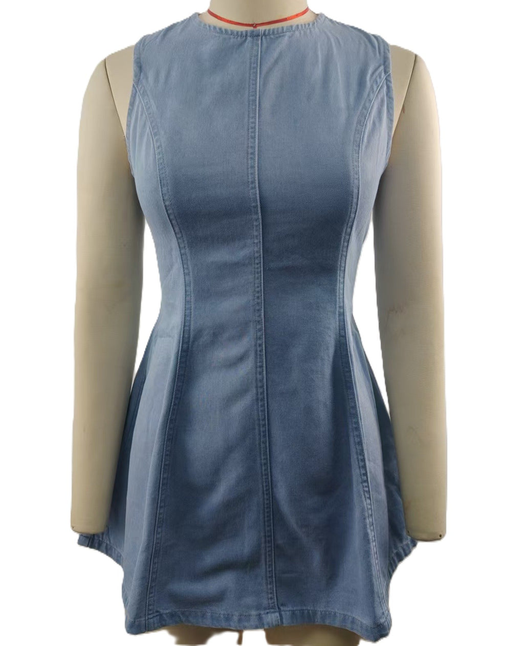 Open Back Denim Fit And Flare Mini Dress - Blue