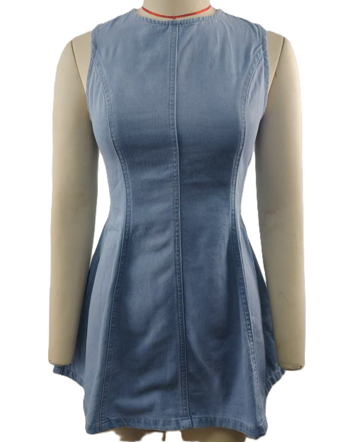 Open Back Denim Fit And Flare Mini Dress - Blue