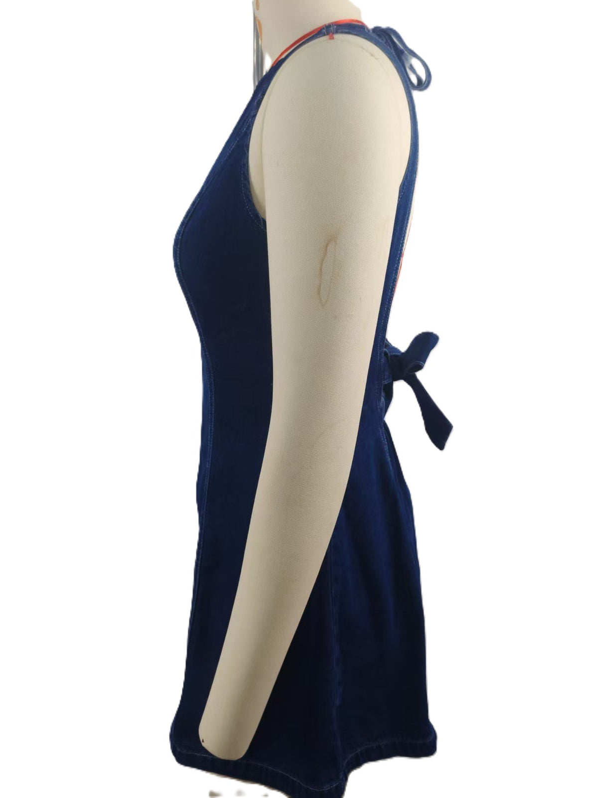 Open Back Denim Fit And Flare Mini Dress - DarkBlue - 1
