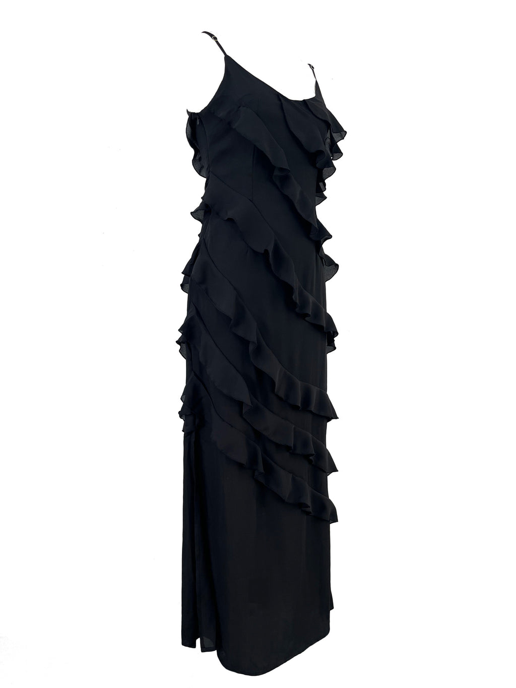 Tiered Ruffle Chiffon Slip Maxi Dress - black - 2