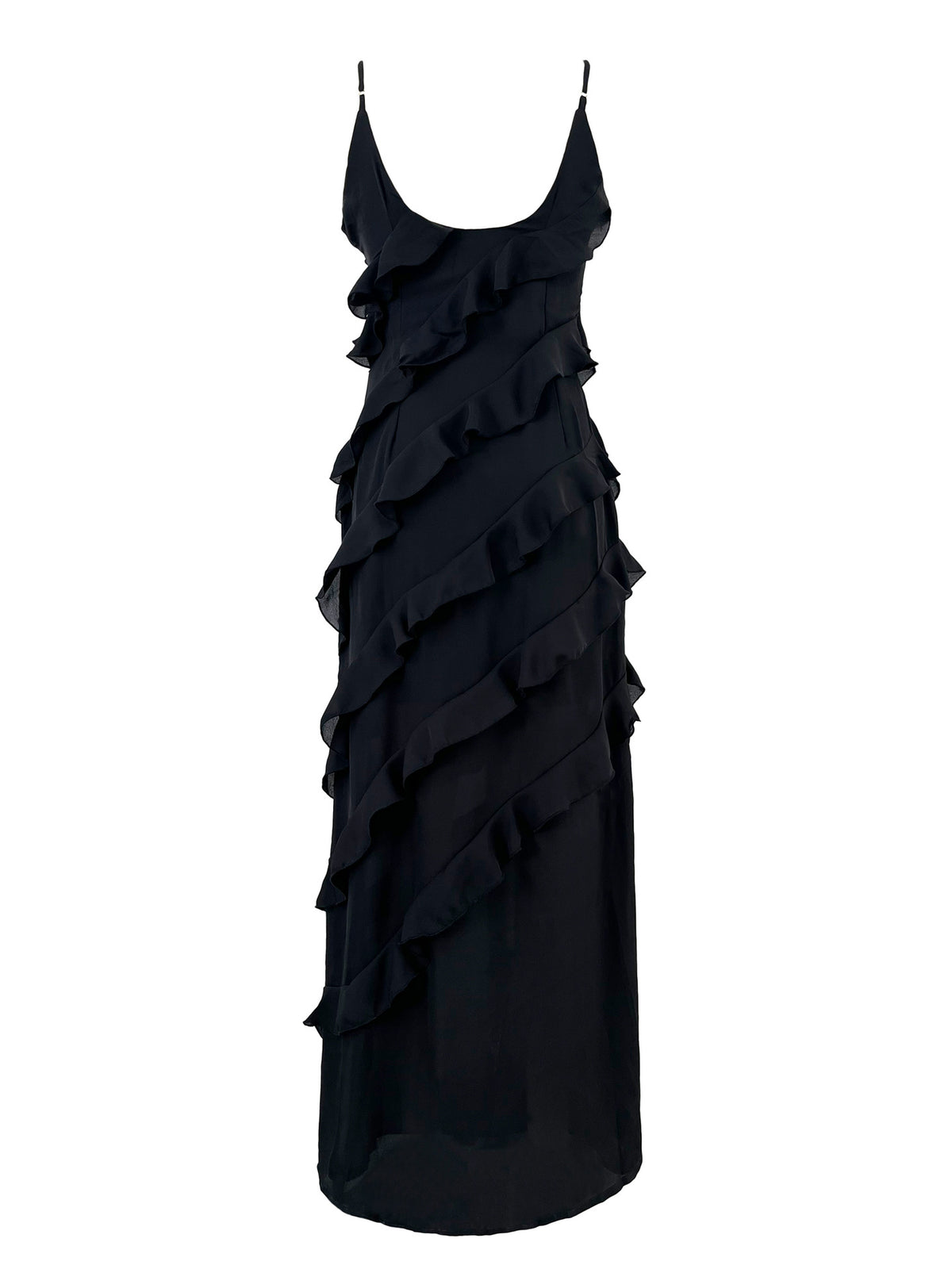 Tiered Ruffle Chiffon Slip Maxi Dress - black - 3