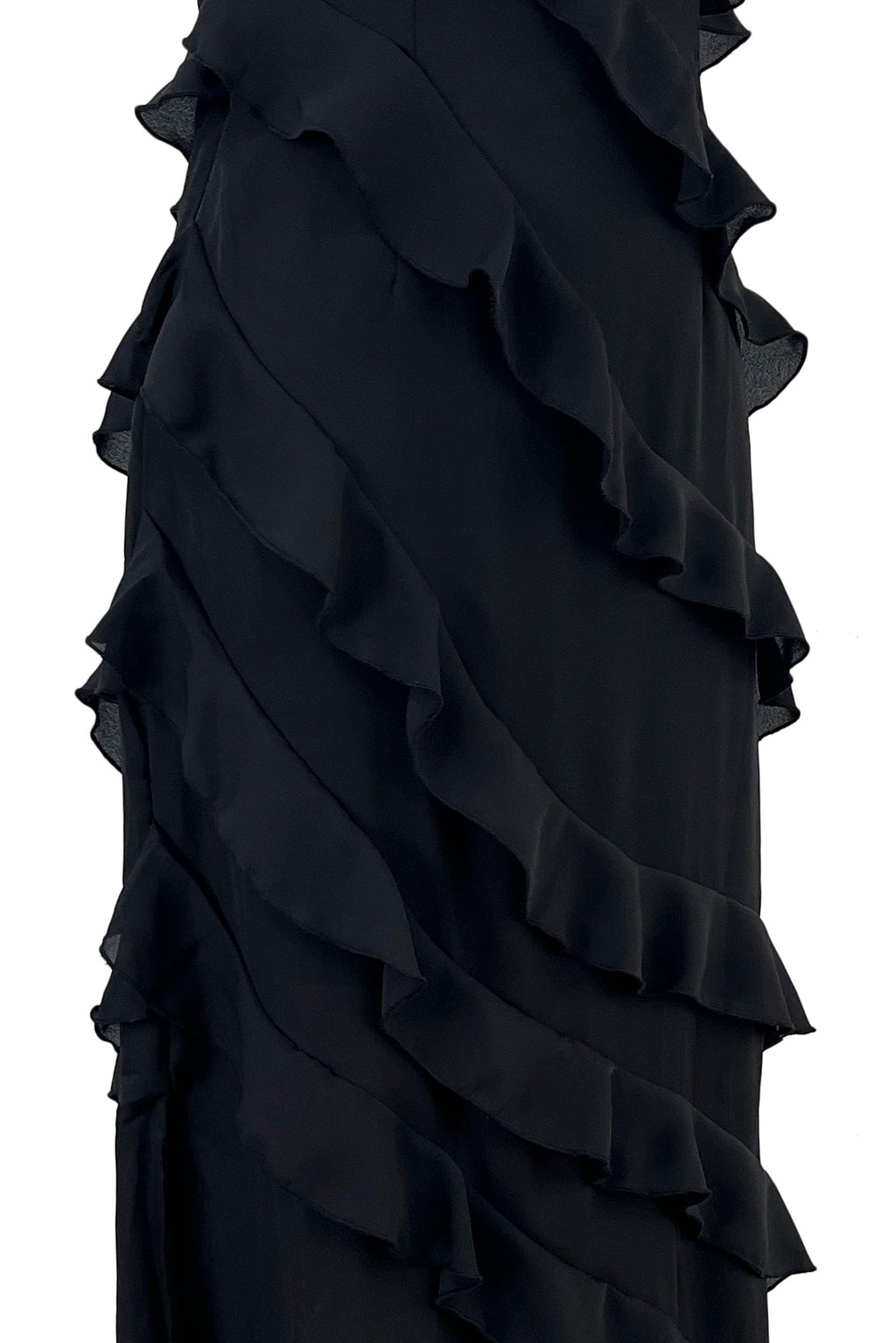 Tiered Ruffle Chiffon Slip Maxi Dress - black - 4