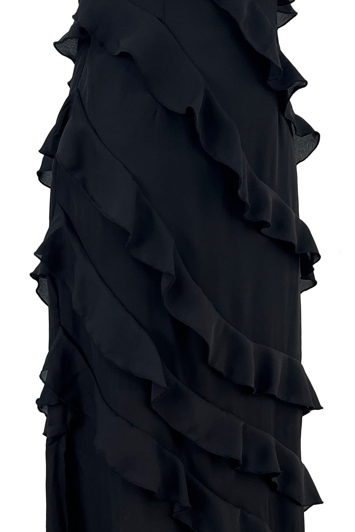 Tiered Ruffle Chiffon Slip Maxi Dress - black - 4