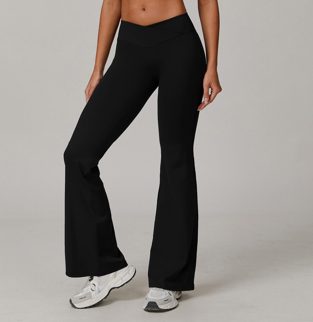 Scrunch Butt Crossover Waist Flare Yoga Leggings - Black