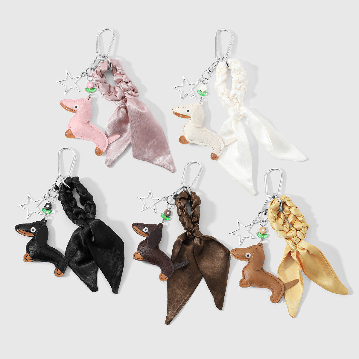 Dachshund Bag Charm Keychain With Silk Scarf - Black