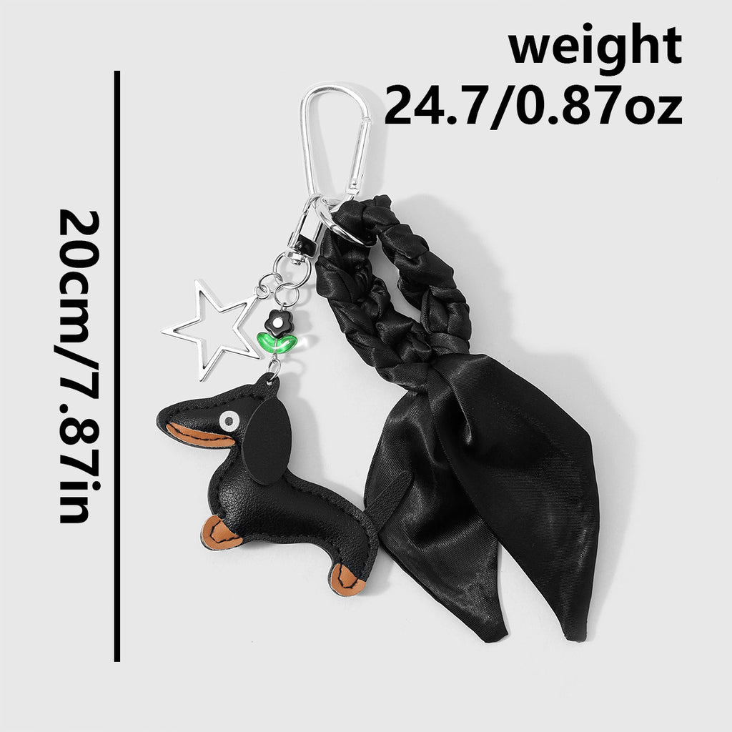 Dachshund Bag Charm Keychain With Silk Scarf - Black - 2