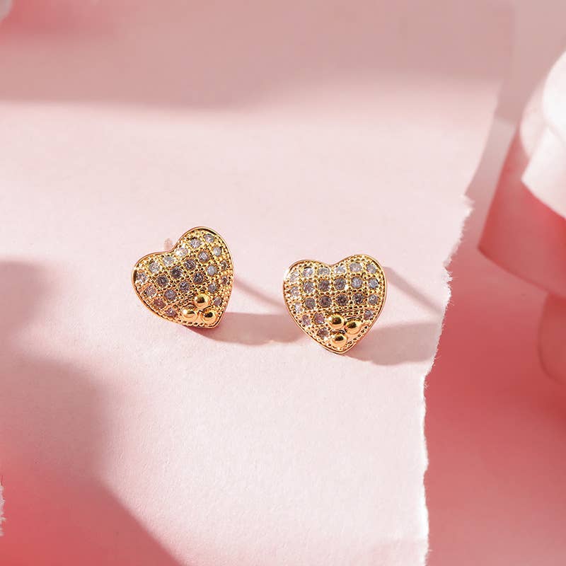 Pave Zircon Mini Heart Studs