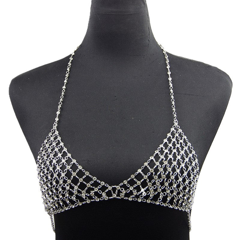Crystal Net Bralette Body Chain - Slivery