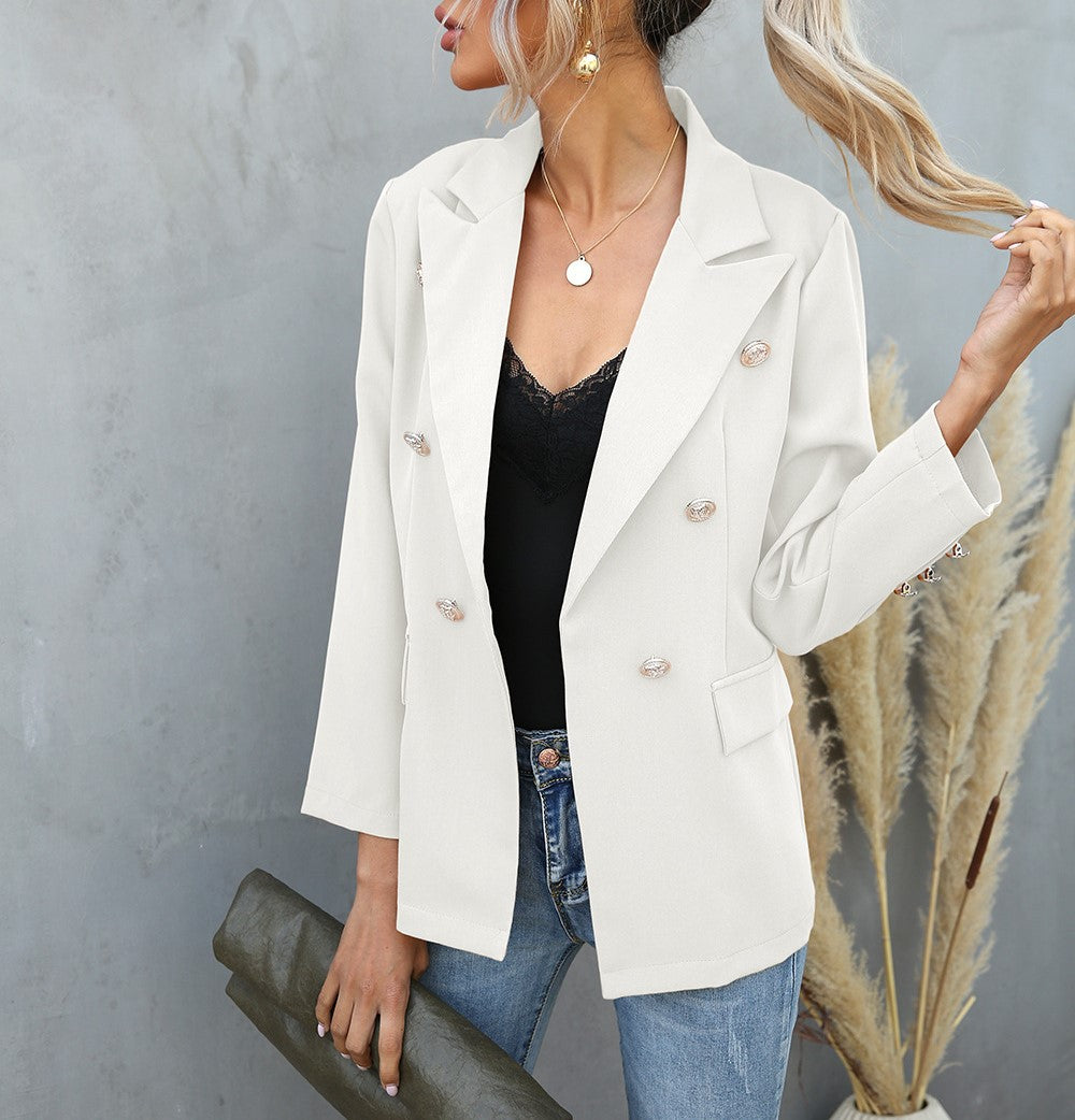 Double Breasted Notch Lapel Blazer - White