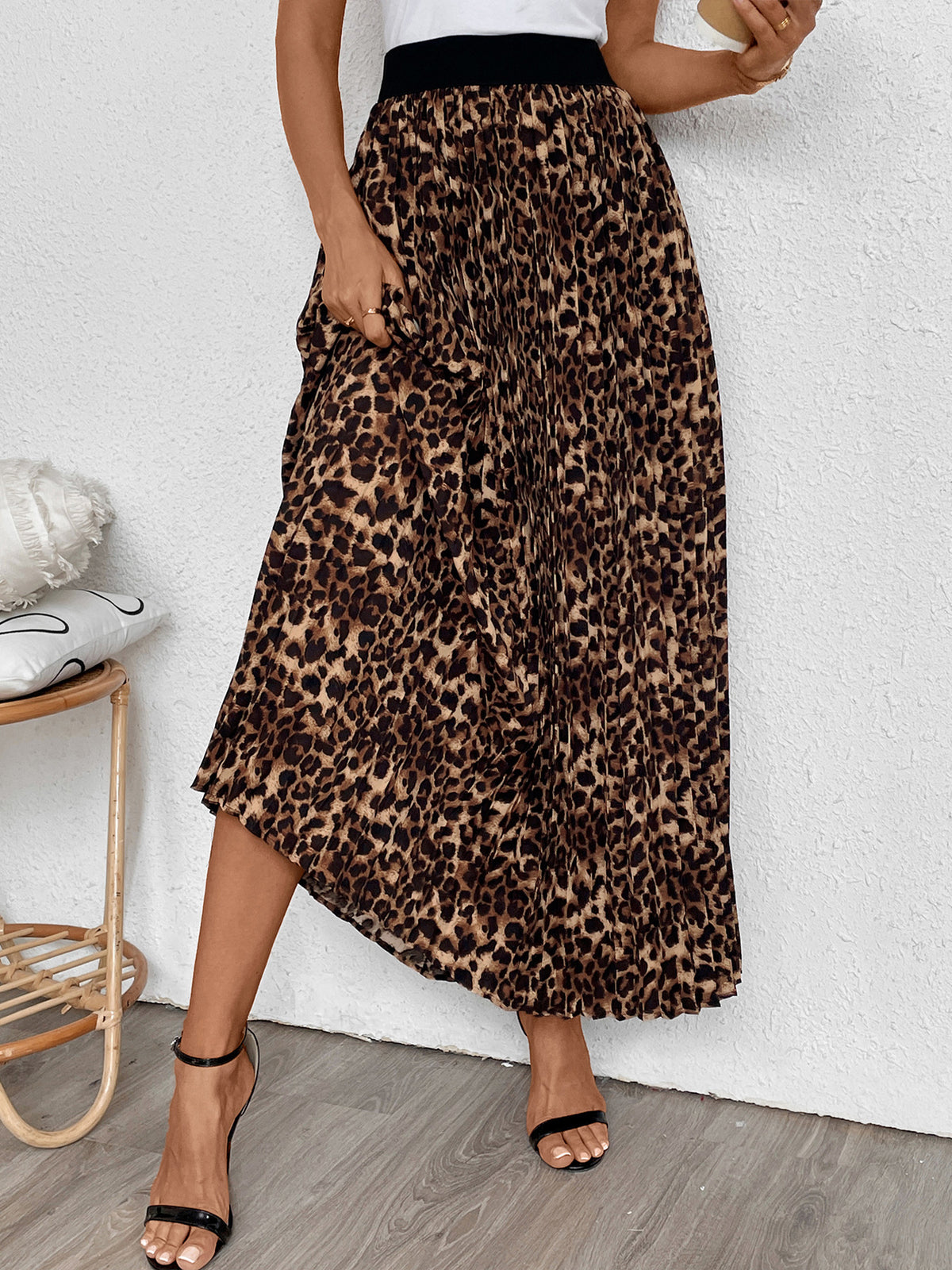 Leopard Print Accordion Pleat Maxi Skirt - Leopard - 1