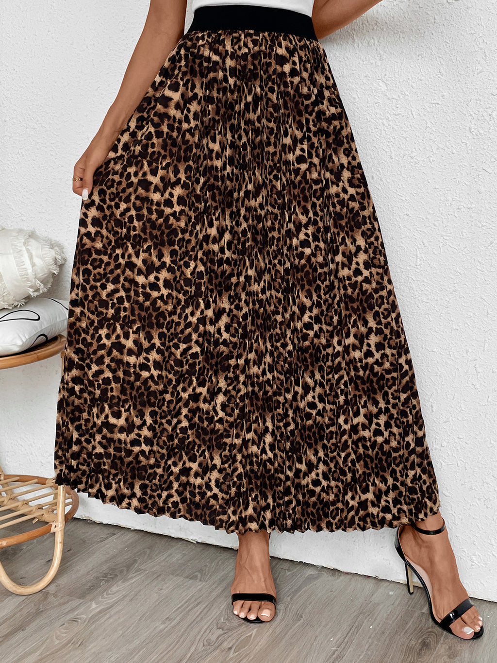 Leopard Print Accordion Pleat Maxi Skirt - Leopard - 2