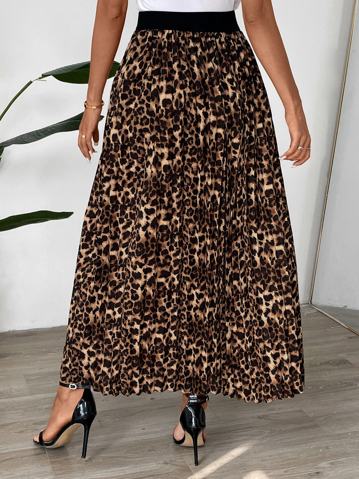 Leopard Print Accordion Pleat Maxi Skirt - Leopard - 3