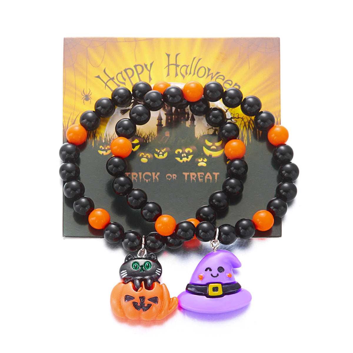 Stretch Bead Bracelet With Spooky Trinkets - C1