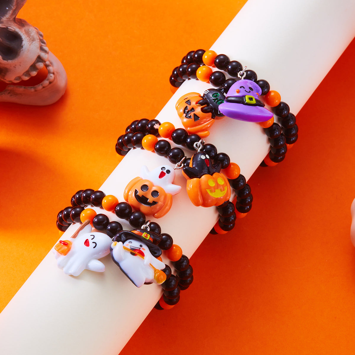 Stretch Bead Bracelet With Spooky Trinkets