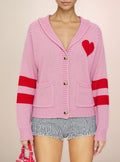 Varsity Stripe Heart Patch Knit Cardigan - Pink