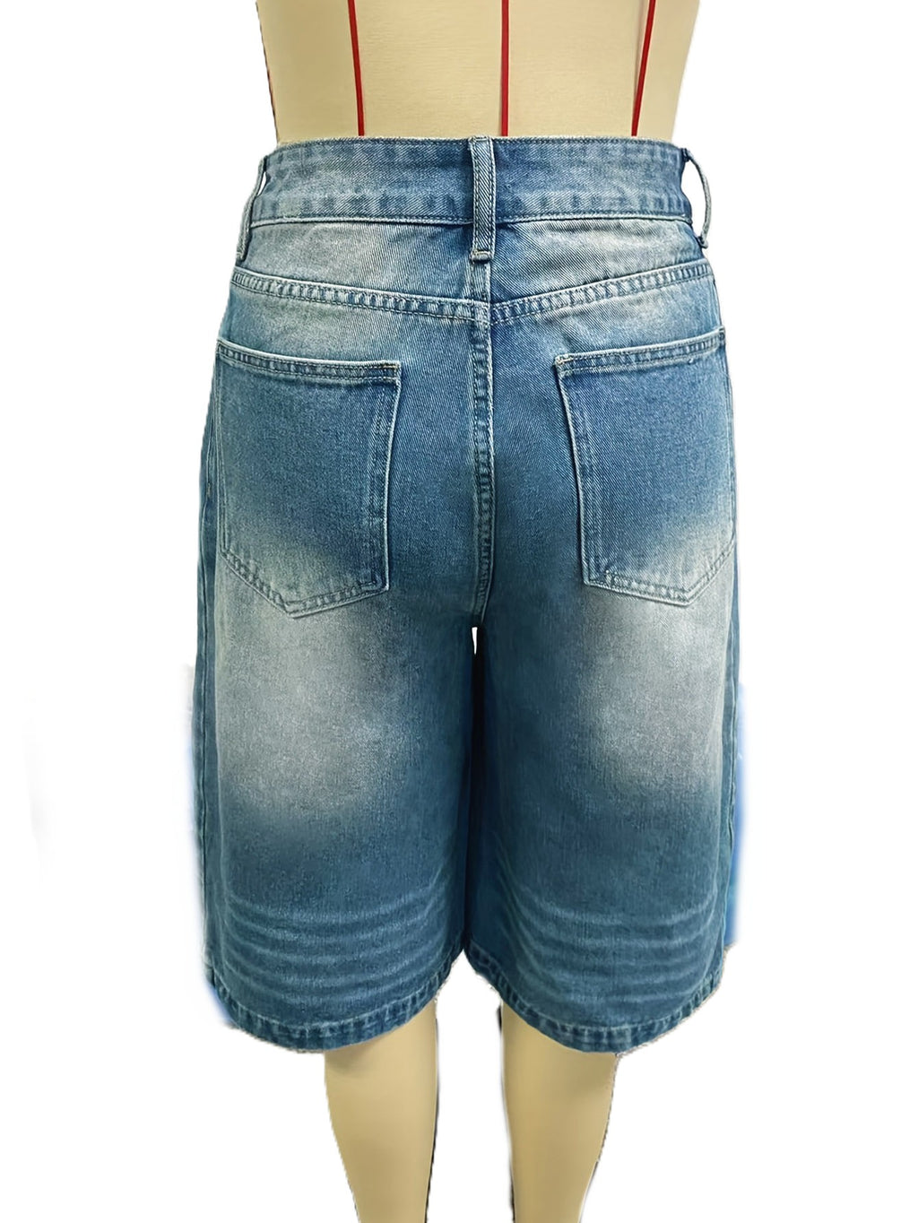 Faded Wash Baggy Knee Length Denim Shorts - Blue - 3