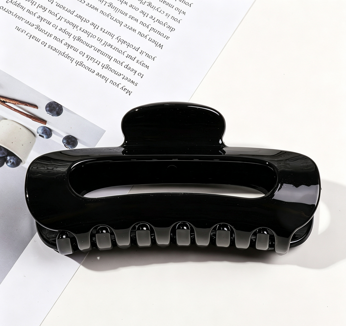 Glossy Oval Cutout Hair Claw Clip - Black