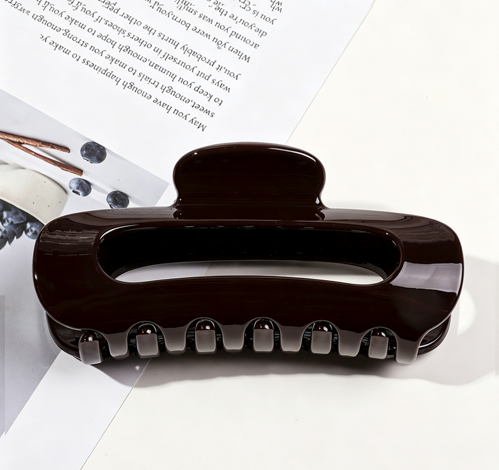 Glossy Oval Cutout Hair Claw Clip - Dark_Coffee